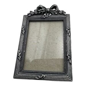 Vintage Pewter Photo Frame with‎ Bow and Leaf Design, 2.75” x 2”